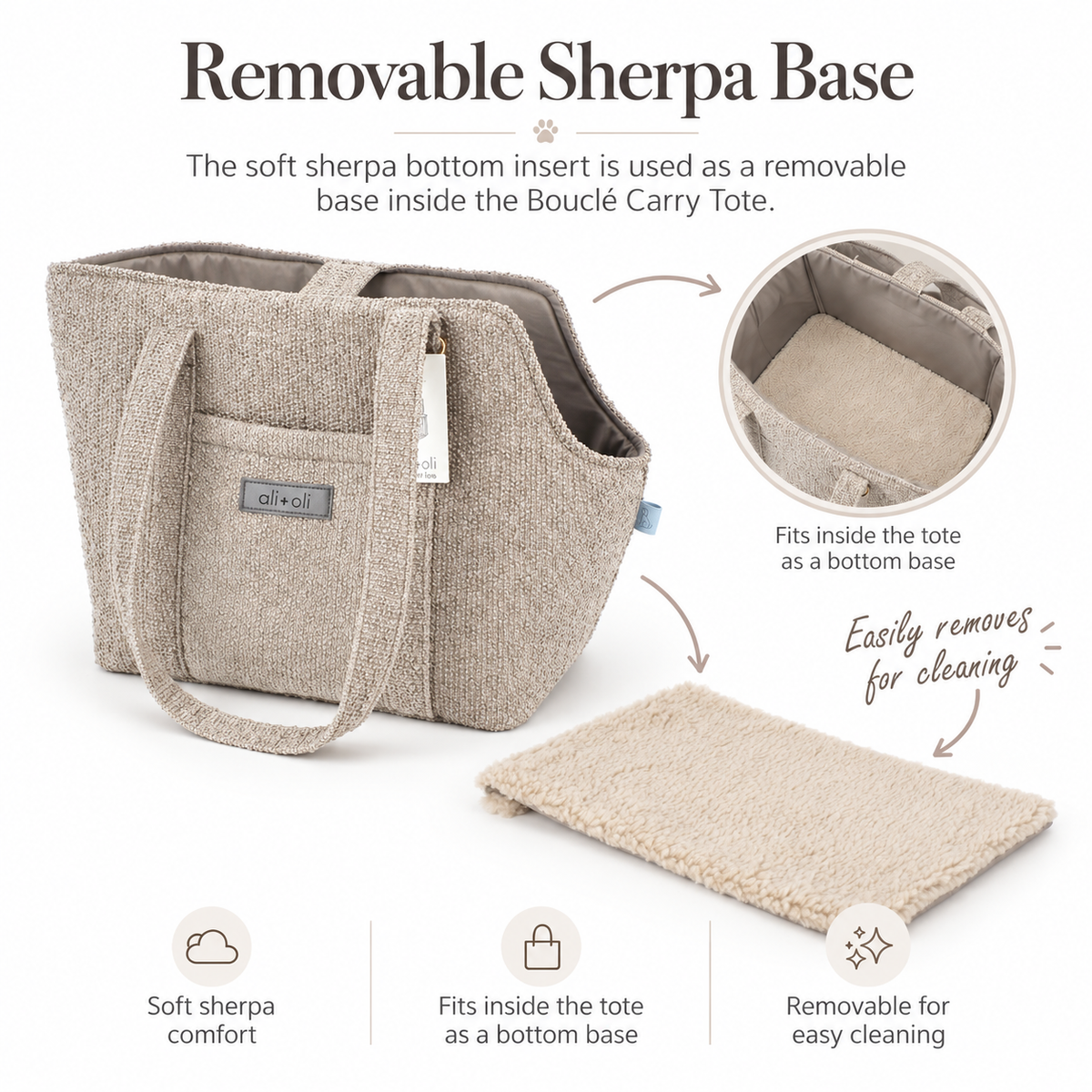 Ali+Oli Pets Bouclé Tote Dog Carrier with Plush Sherpa Base – Latte