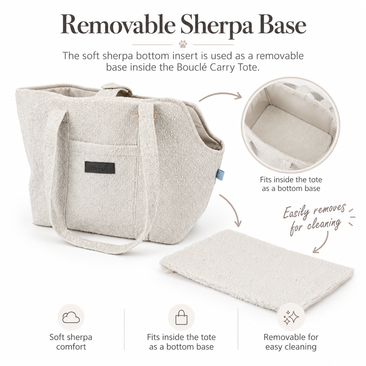 Ali+Oli Pets Bouclé Tote Dog Carrier with Plush Sherpa Base – Vanilla