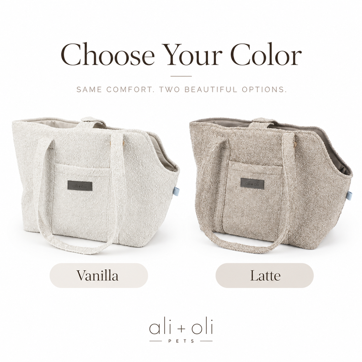Ali+Oli Pets Bouclé Tote Dog Carrier with Plush Sherpa Base – Vanilla