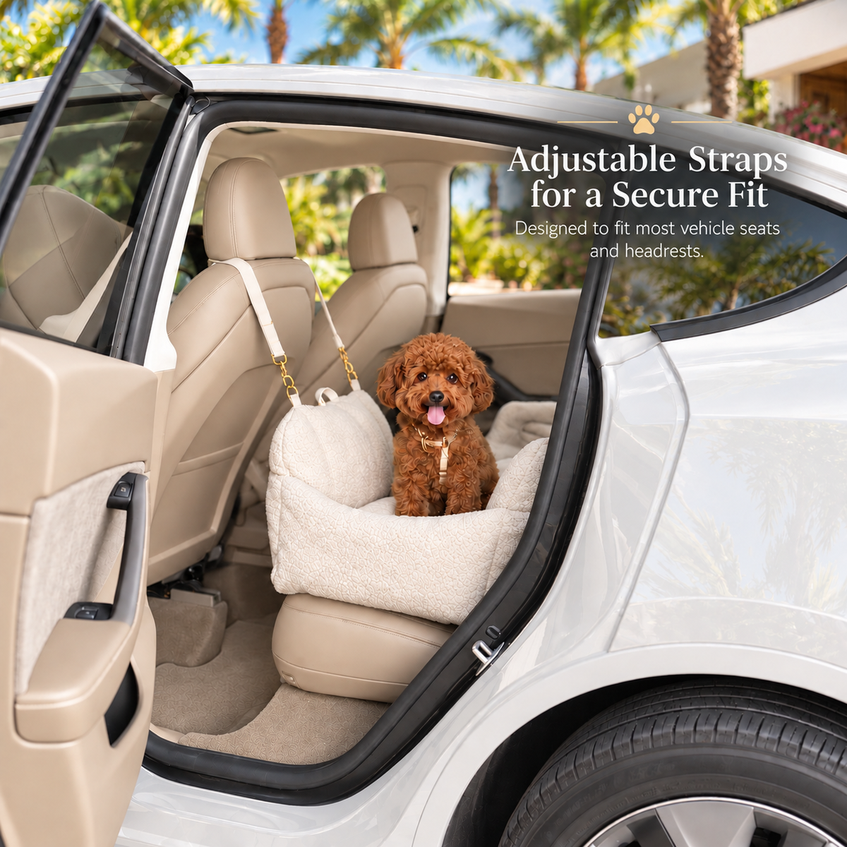 Ali+Oli Pets Comfy Bouclé Dog Car Seat & Travel Bed – Vanilla