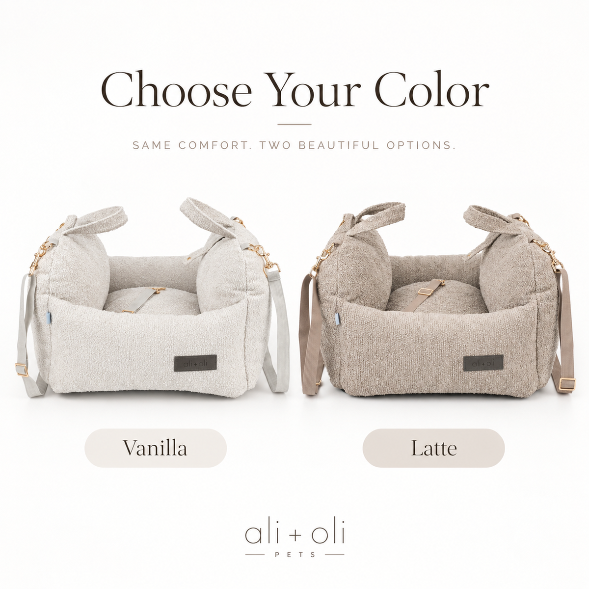 Ali+Oli Pets Comfy Bouclé Dog Car Seat & Travel Bed – Vanilla