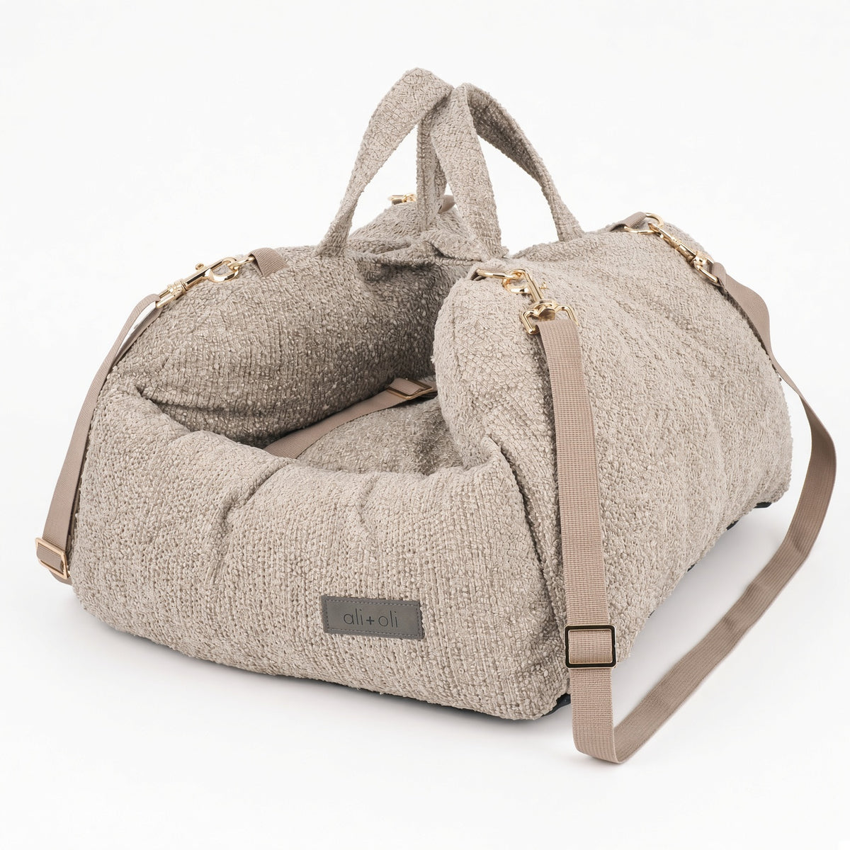 Ali+Oli Pets Comfy Bouclé Dog Car Seat & Travel Bed – Latte