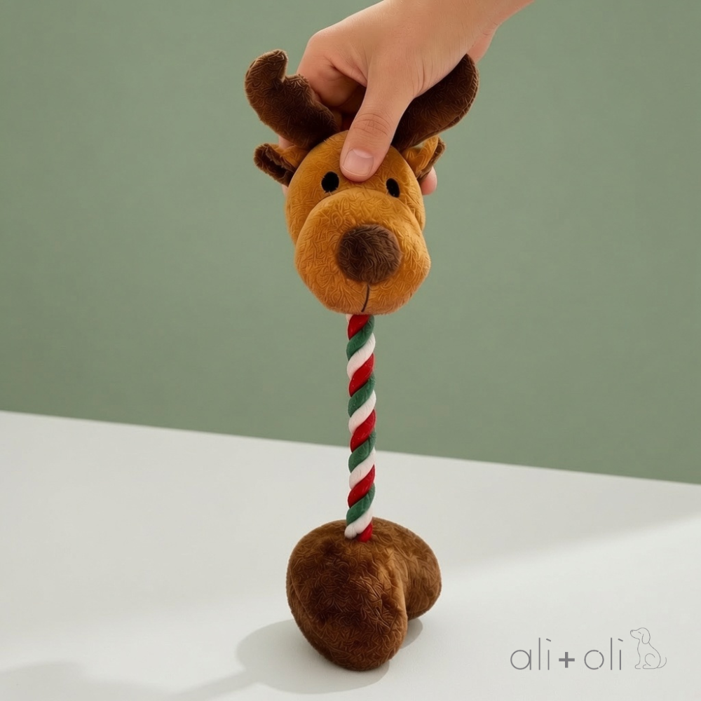 Ali+Oli Pets Christmas Squeaking Reindeer Dog Toy