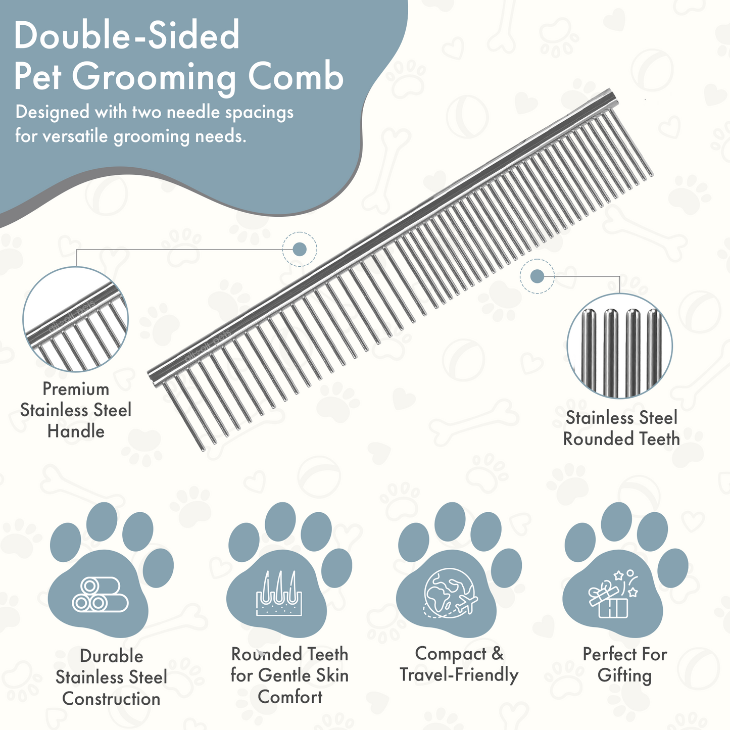 Stainless Steel Pet Grooming Comb for Dogs & Cats