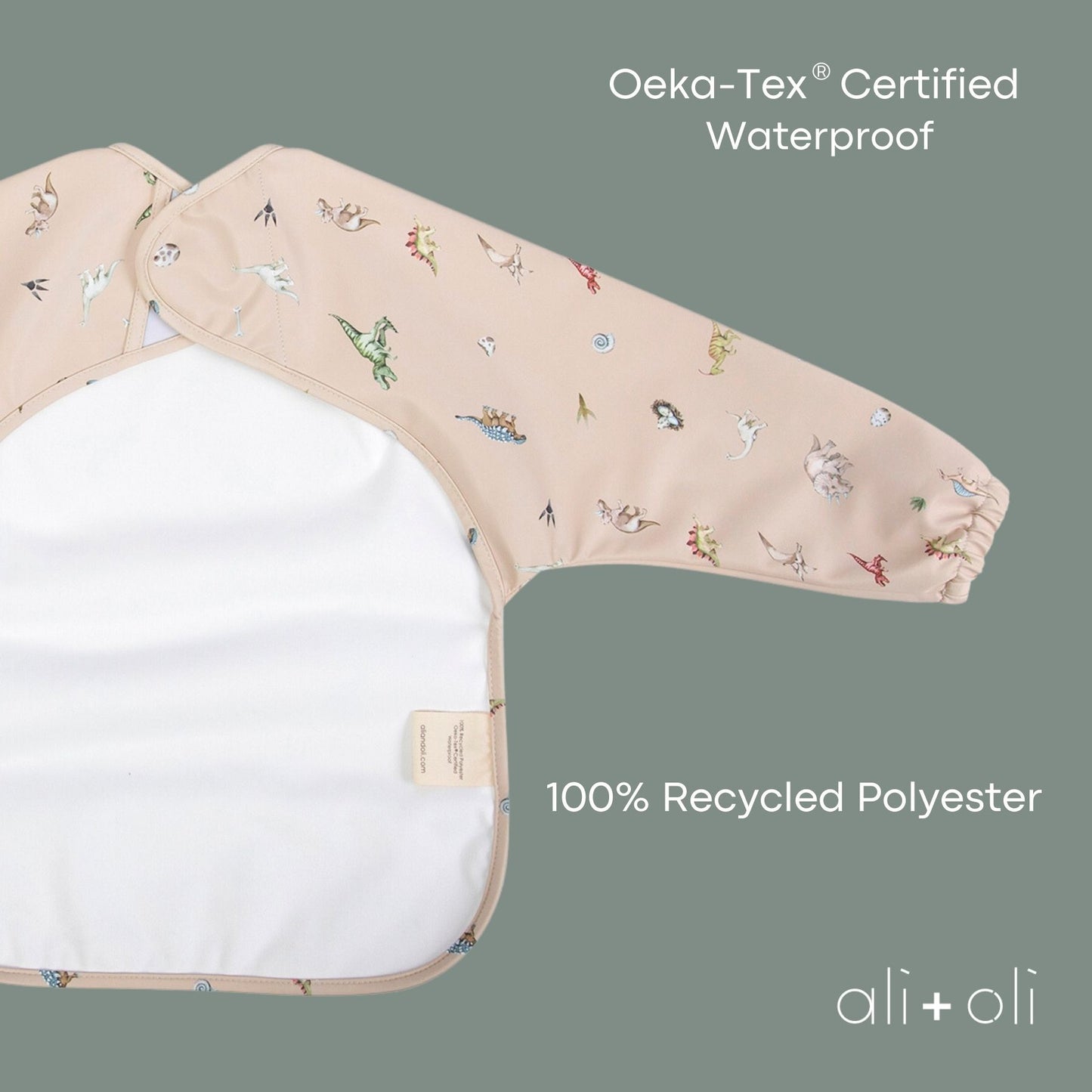 Ali+Oli Smock Bib for Baby & Toddler (2-pc) Long & Short Sleeve Set (Dino, Mint)