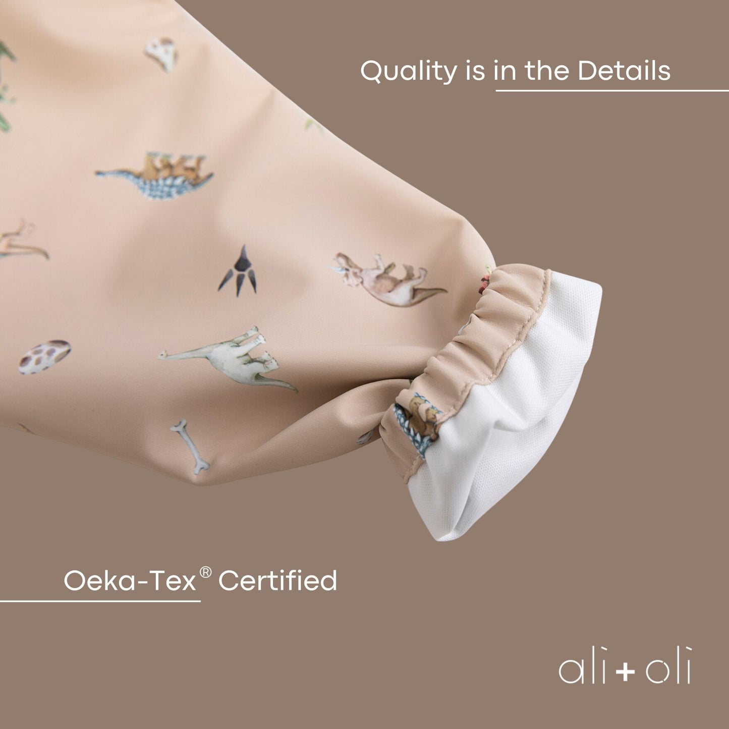 Ali+Oli Smock Bib for Baby & Toddler (2-pc) Long & Short Sleeve Set (Dino, Mint)