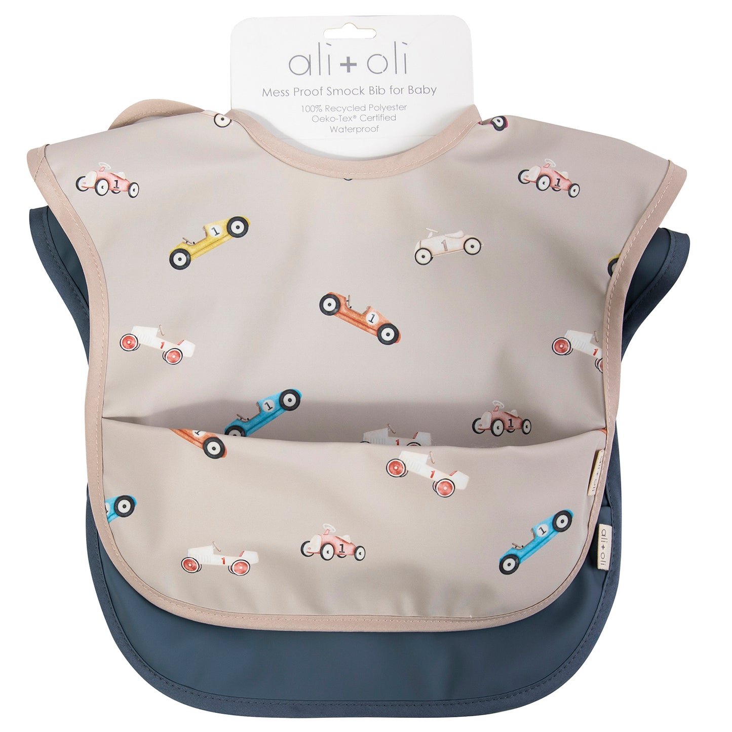 Ali+Oli Smock Bib for Baby & Toddler (2-pc) Short Sleeve Set (Cars-Midnight)