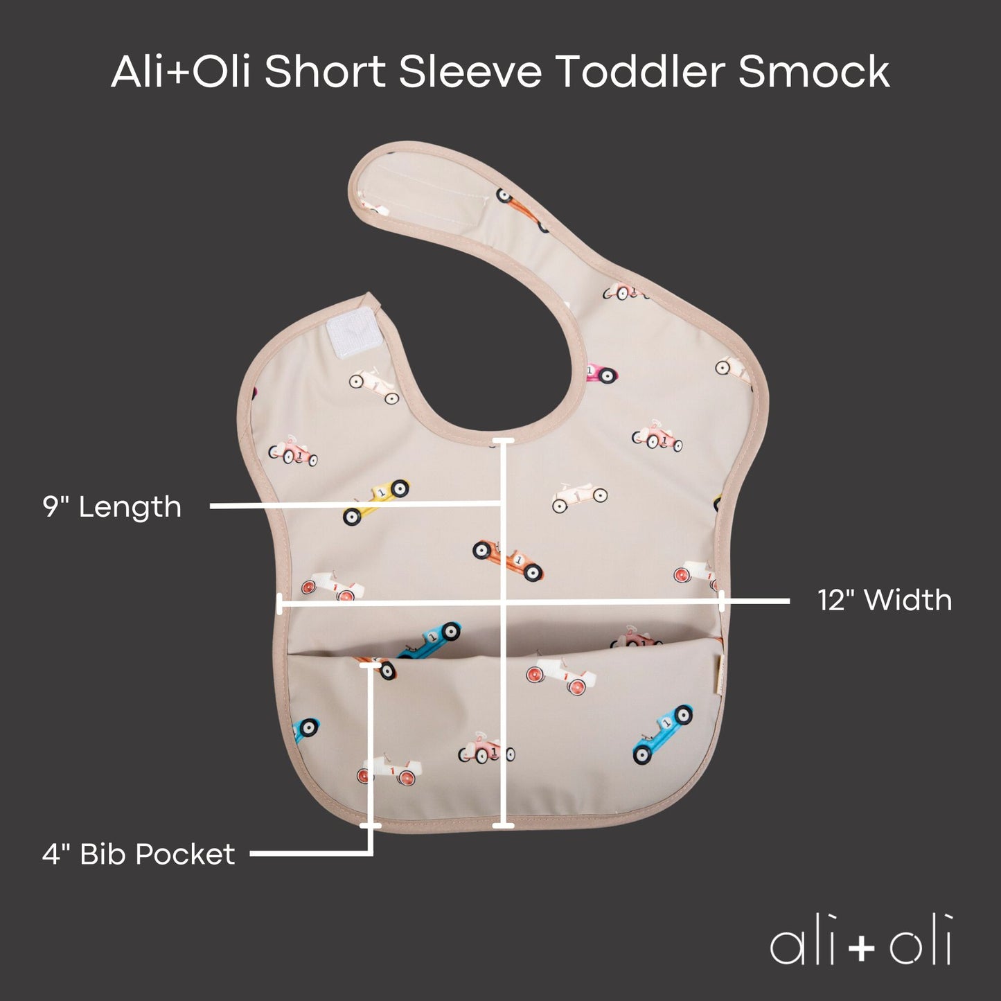 Ali+Oli Smock Bib for Baby & Toddler (2-pc) Short Sleeve Set (Cars-Midnight)