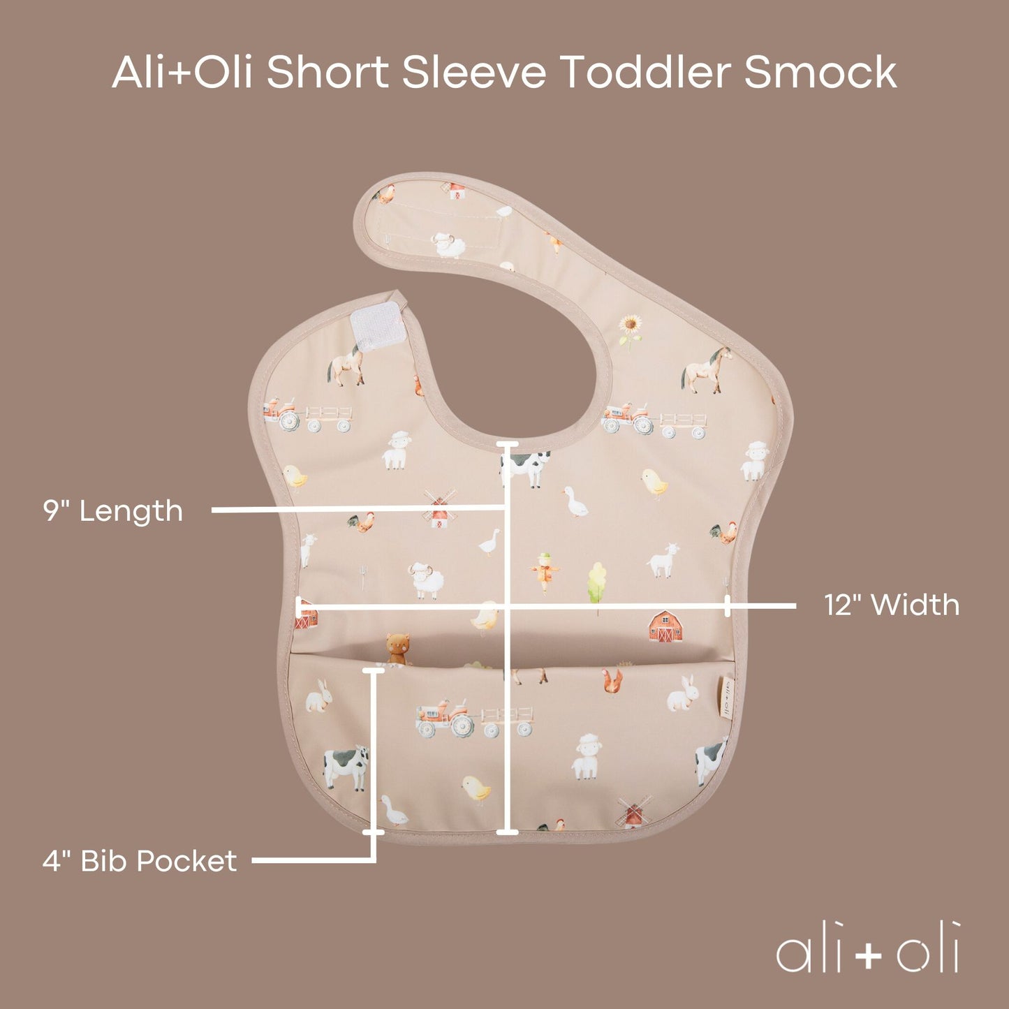 Ali+Oli Smock Bib for Baby & Toddler  (1-pc) Short Sleeve (Farm)