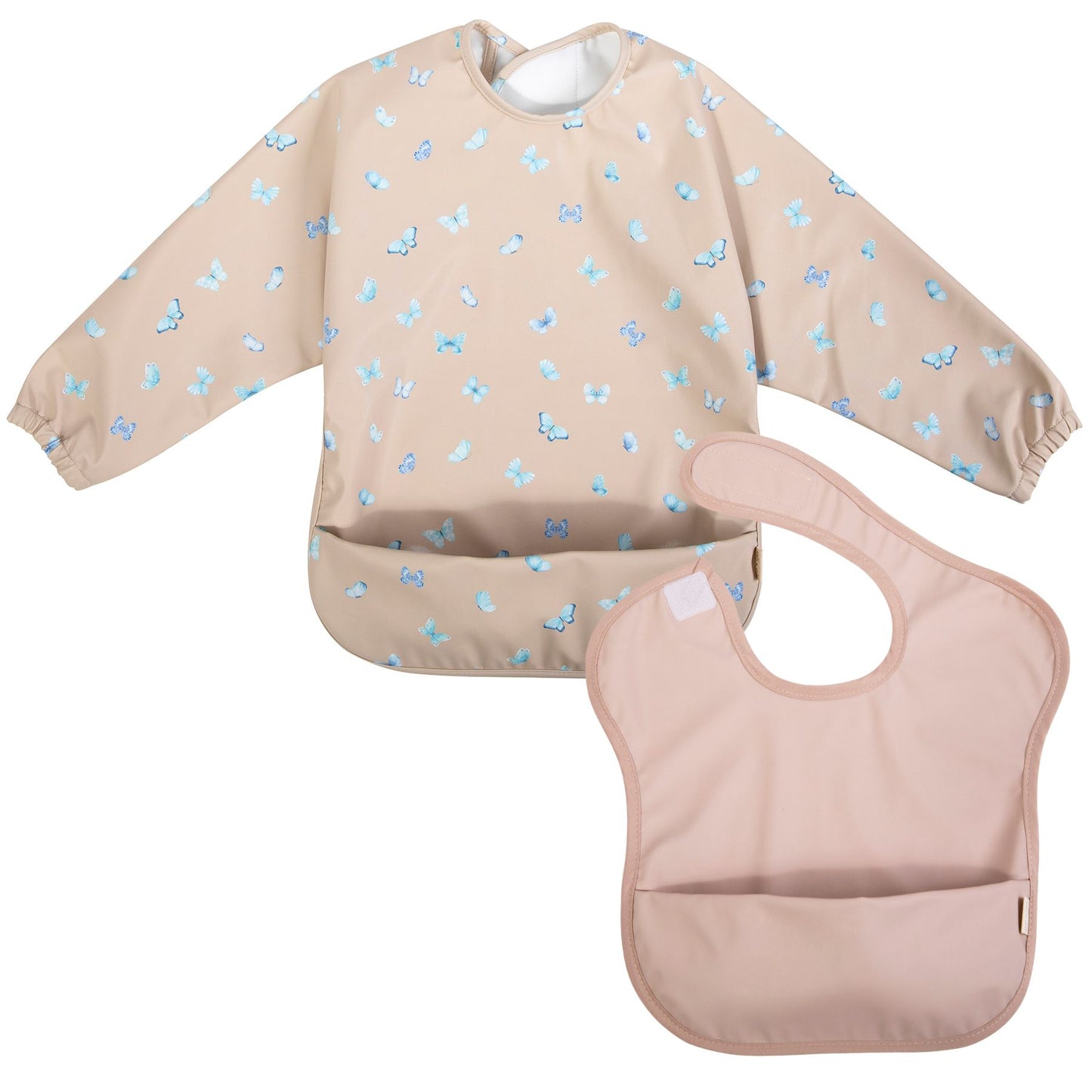 Ali+Oli Smock Bib for Baby & Toddler (2-pc) Long & Short Sleeve Set (Butterfly-Blush)