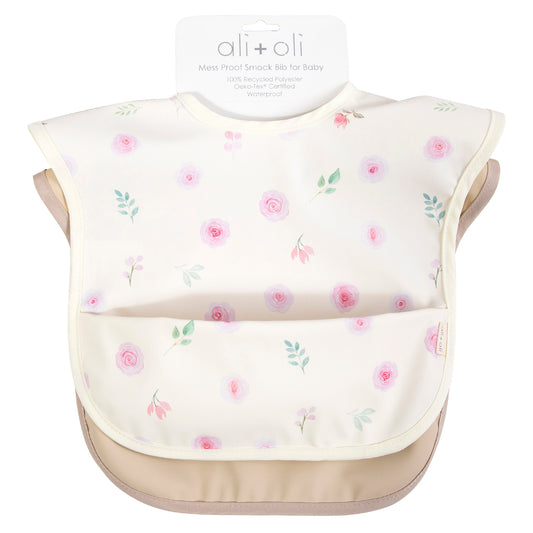 Ali+Oli Smock Bib for Baby & Toddler (2-pc) Short Sleeve Set (Flowers, Sand)