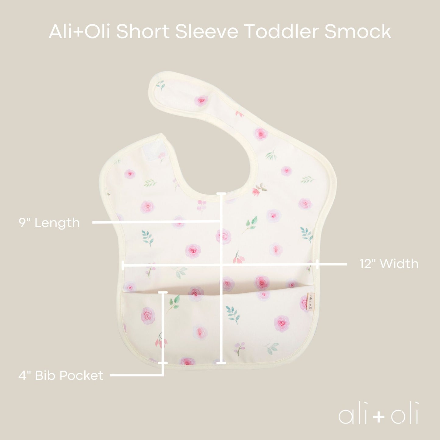 Ali+Oli Smock Bib for Baby & Toddler (2-pc) Short Sleeve Set (Flowers, Sand)
