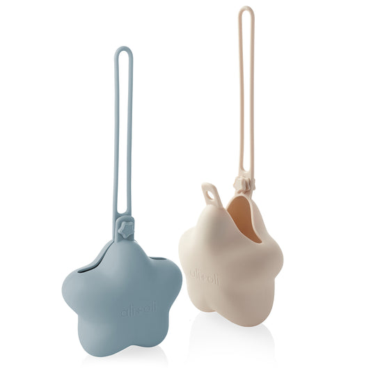 Ali+Oli Silicone Star Pacifier Holder Case 2-pack  (Mist & Sand)
