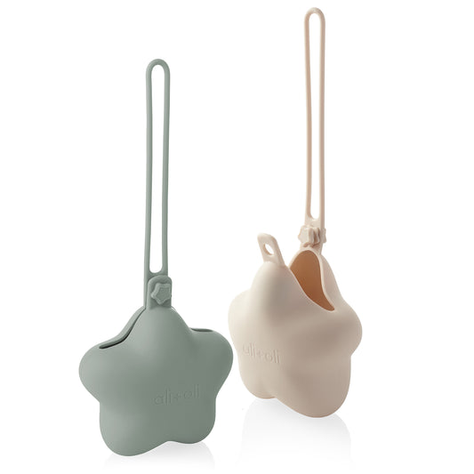 Ali+Oli Silicone Star Pacifier Holder Case 2-pack (Sage & Sand)