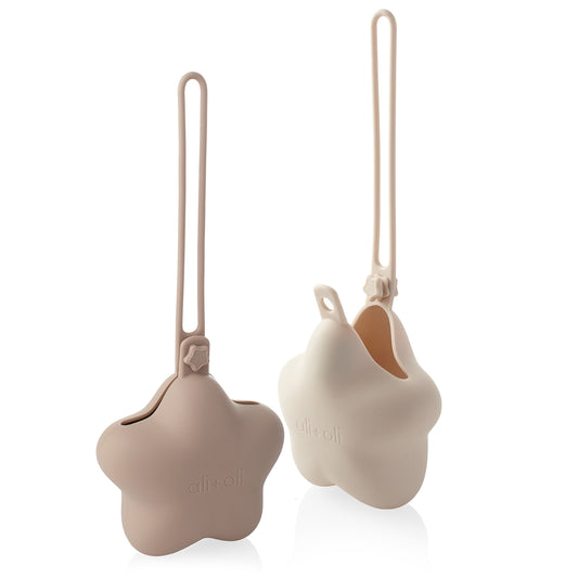 Ali+Oli Silicone Star Pacifier Holder Case 2-Pack (Taupe & Sand)