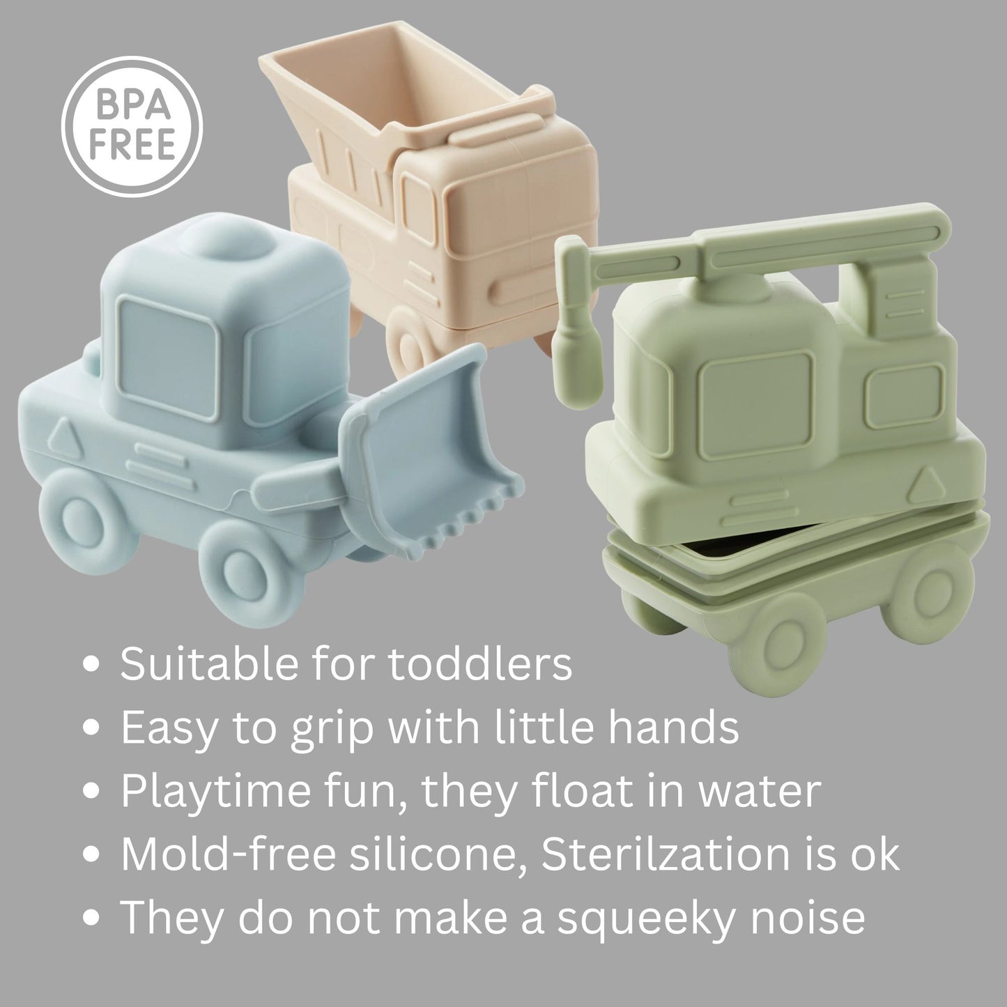 Construction Vehicles Mold Free Bath Toys Play Set of 3