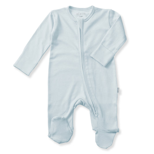 Organic Cotton Baby Footie with 2-way Zipper (Blue)