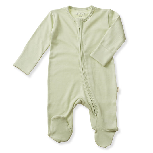 Organic Cotton Baby Footie with 2-way Zipper (Sage)