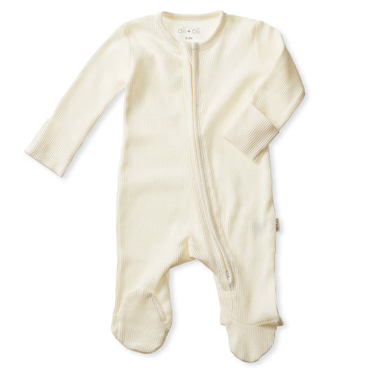 Organic Cotton Baby Footie Waffle 2-way Zipper (Ivory)
