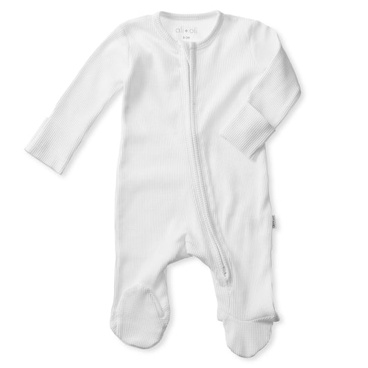 Organic Cotton Baby Footie Waffle 2-way Zipper (White)