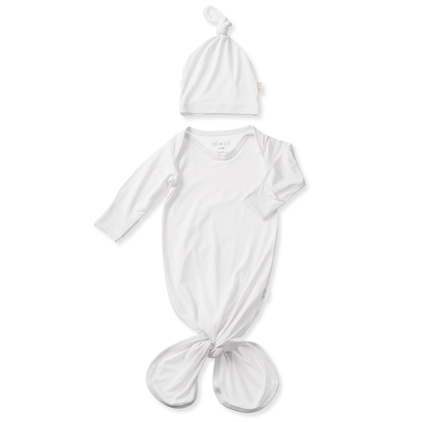 Ultra-Soft Bamboo Knotted Gown & Beanie for Baby (White)