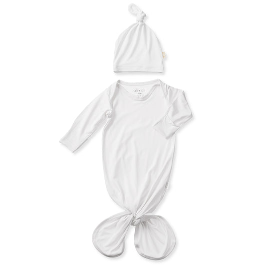 Ultra-Soft Bamboo Knotted Gown & Beanie for Baby (White)