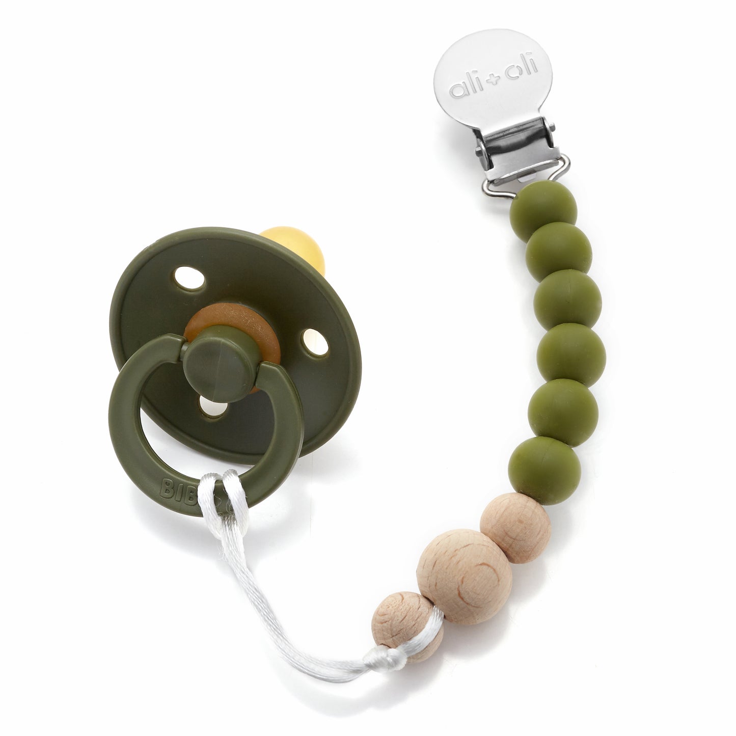 Ali+Oli Pacifier Clip (Green Wood)