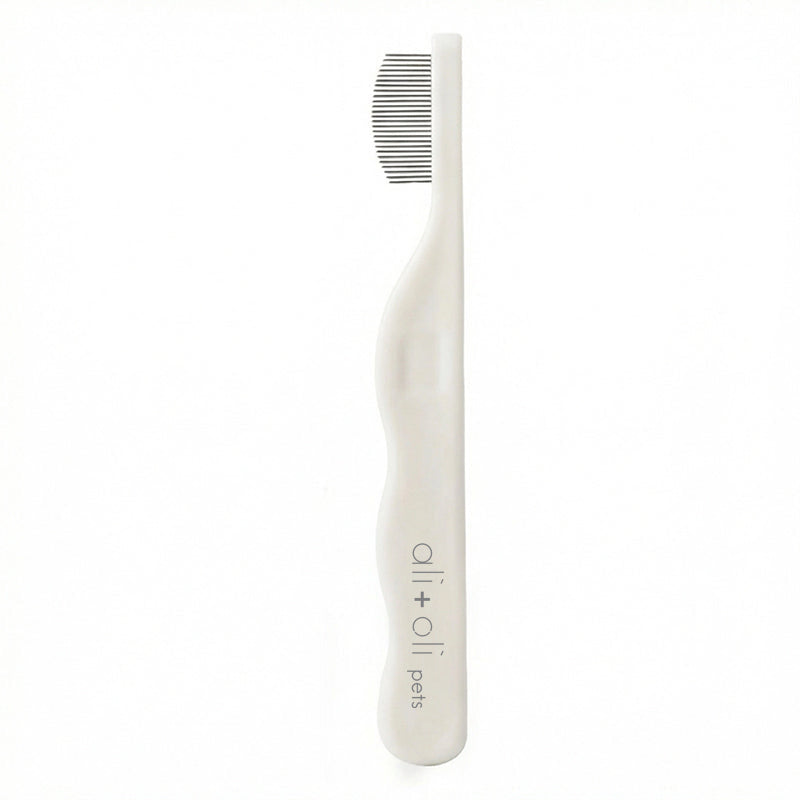 White pet toothbrush with a comb on a white background
