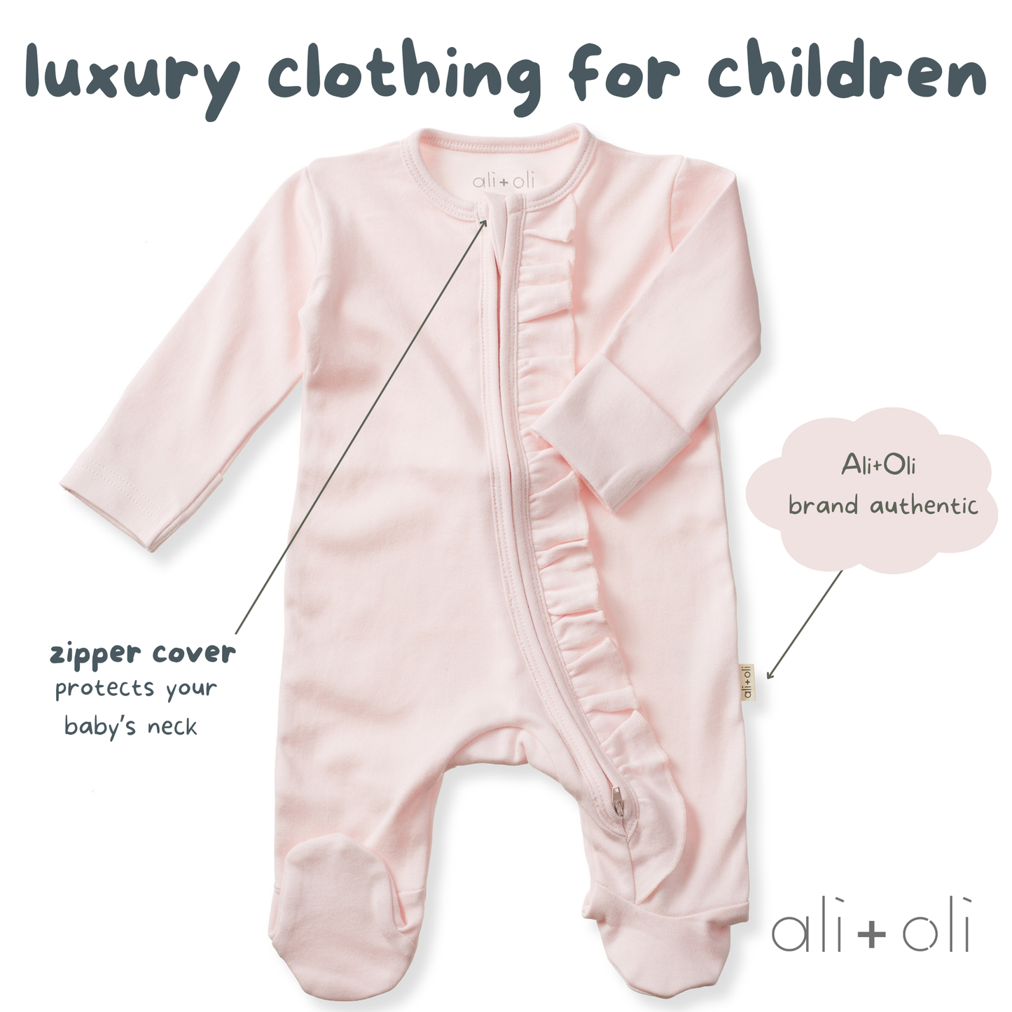 Organic Cotton Baby Ruffle Footie with 2-way Zipper (Blush)