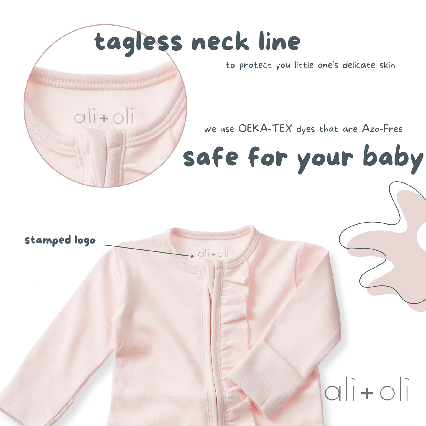 Organic Cotton Baby Ruffle Footie with 2-way Zipper (Blush)