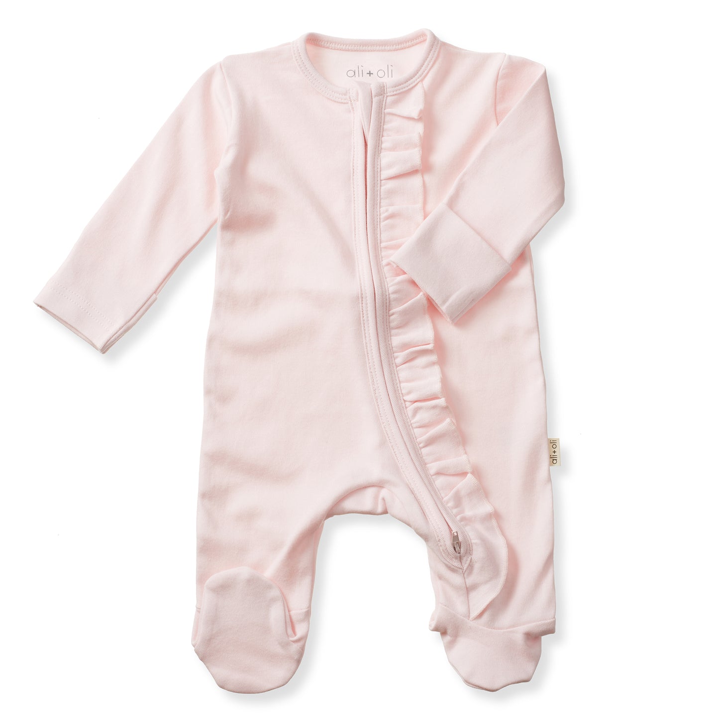Organic Cotton Baby Ruffle Footie with 2-way Zipper (Blush)