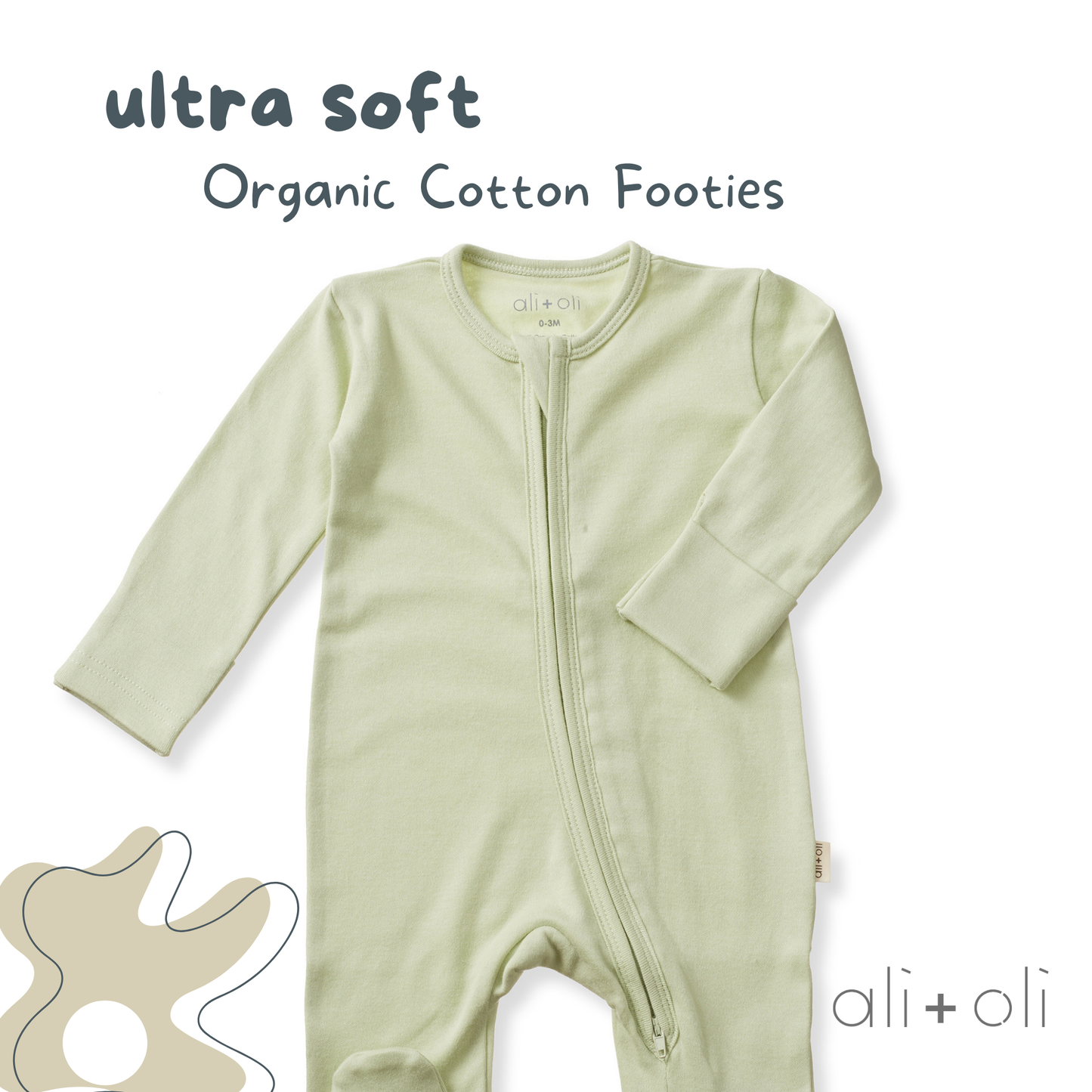 Organic Cotton Baby Footie with 2-way Zipper (Sage)