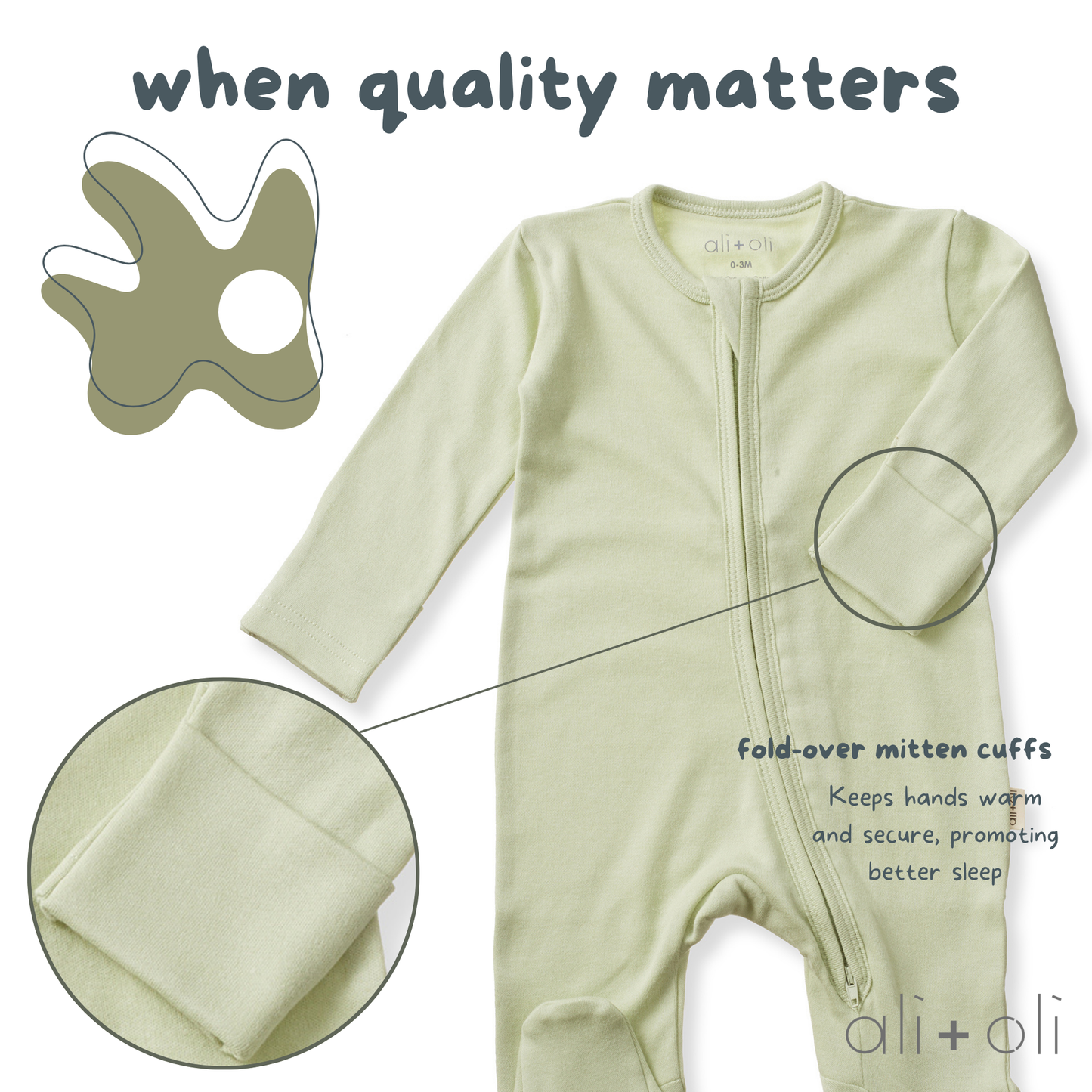 Organic Cotton Baby Footie with 2-way Zipper (Sage)