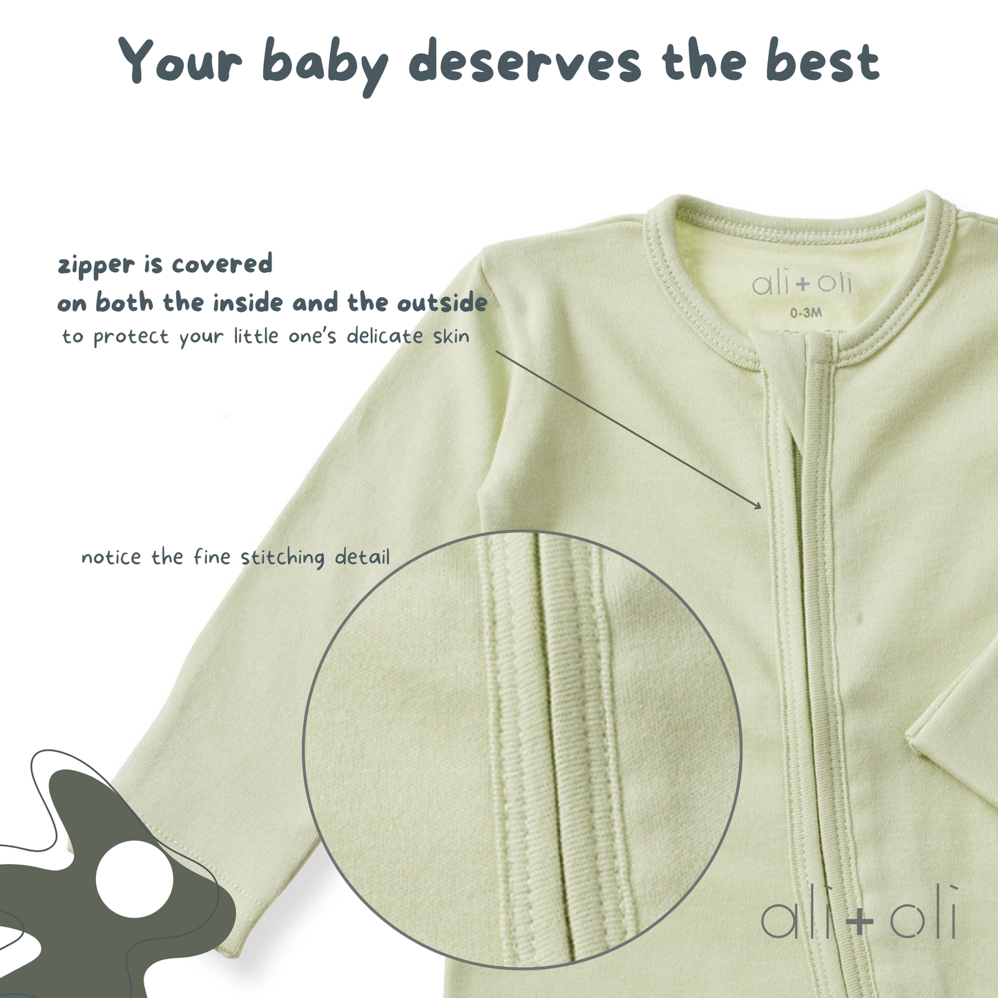 Organic Cotton Baby Footie with 2-way Zipper (Sage)