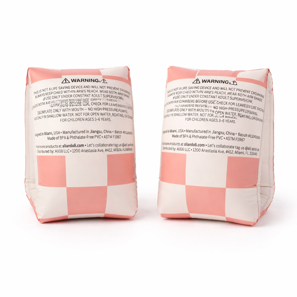 Ali+Oli Swim Arm Band Wings Inflatable Float (Pink Checkers)