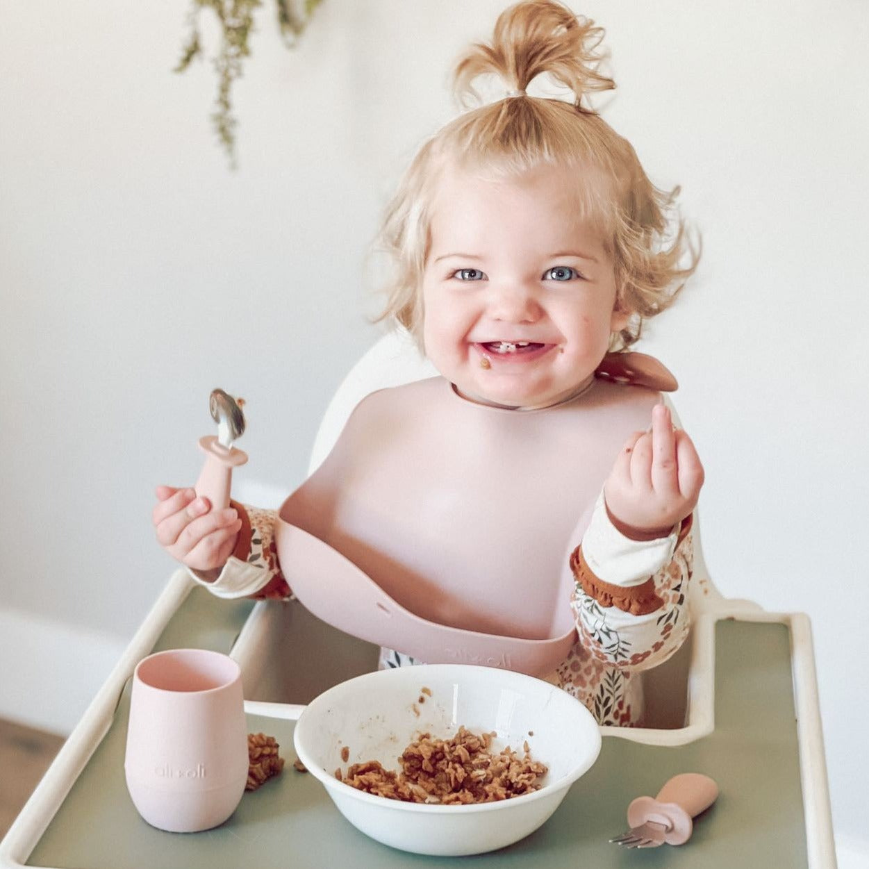 Ali+Oli Spoon & Fork Learning Set for Toddlers (Powder Pink) 6m+