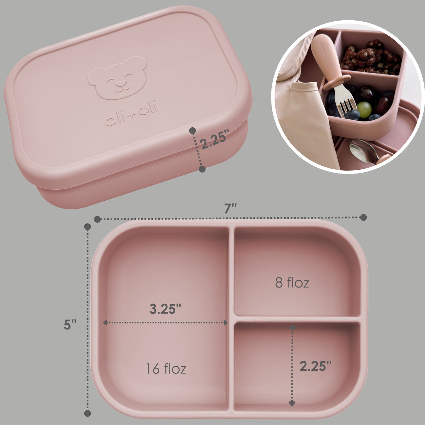 Ali+Oli Reusable Silicone Bento Box - 3 Compartments - Spill-Proof (Mermaid)