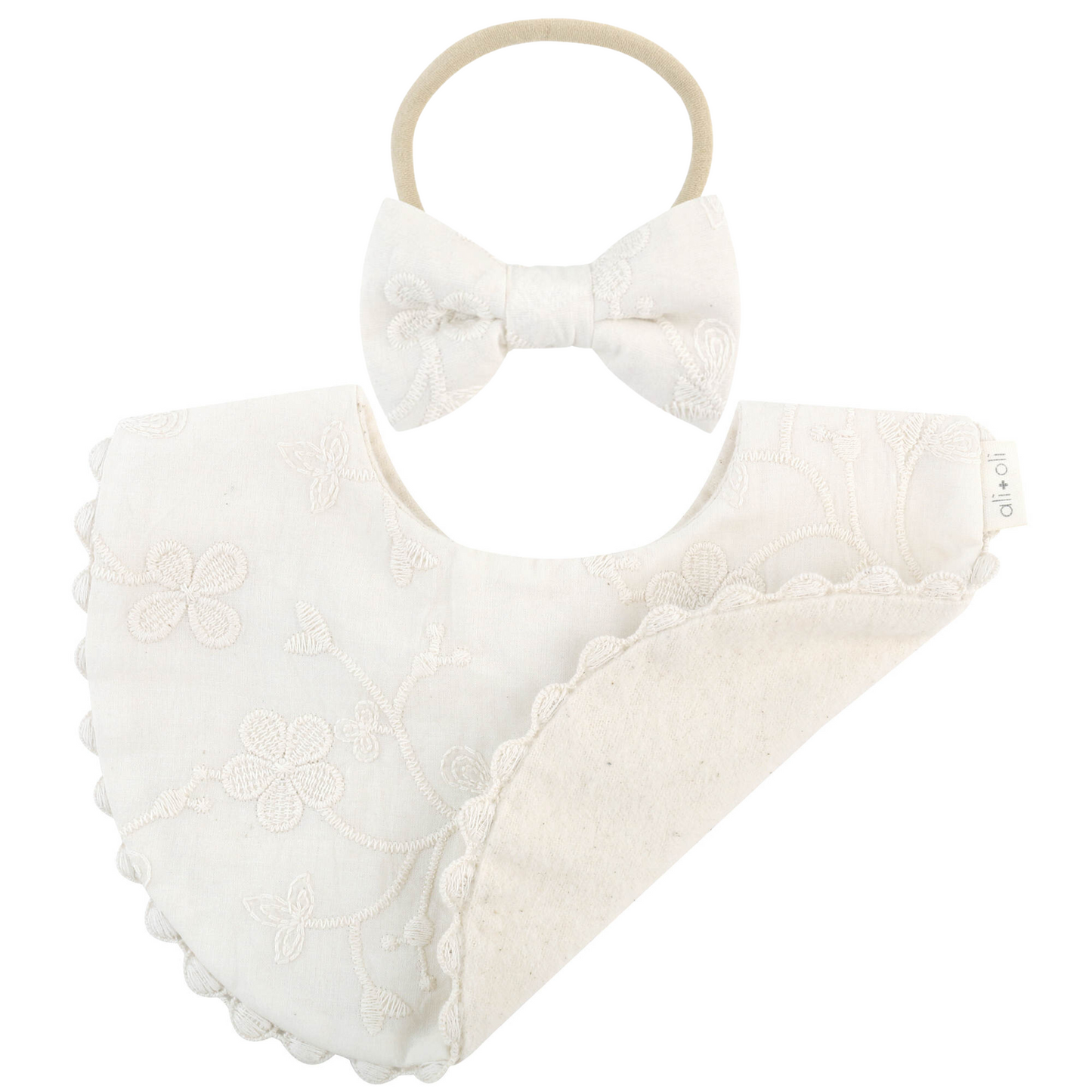 Ali+Oli Cotton Baby Bib (Embroidered Flowers & Bow)