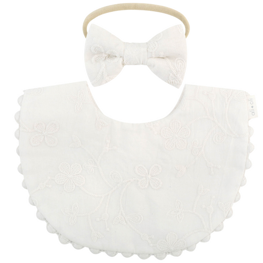 Ali+Oli Cotton Baby Bib (Embroidered Flowers & Bow)