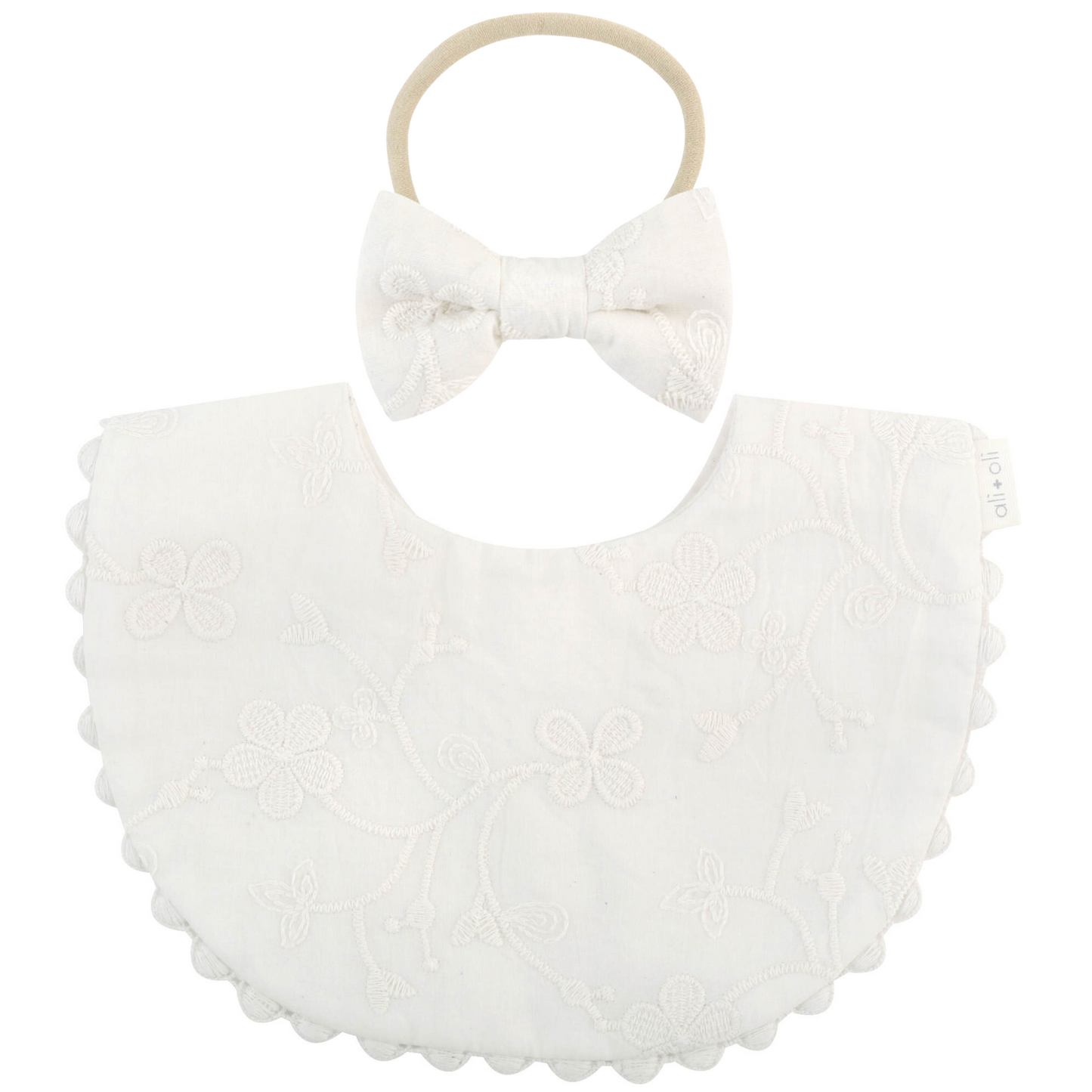 Ali+Oli Cotton Baby Bib (Embroidered Flowers & Bow)