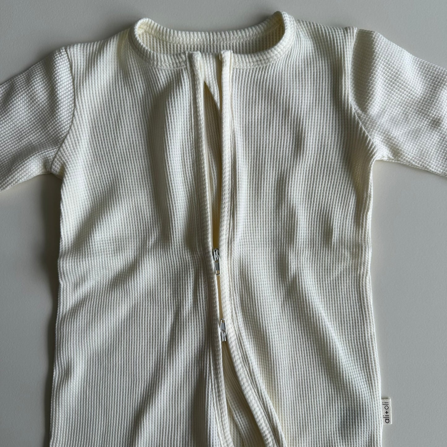 Organic Cotton Baby Footie Waffle 2-way Zipper (Ivory)