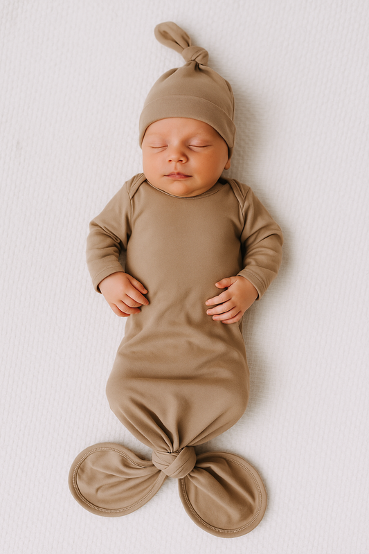 Ultra-Soft Bamboo Knotted Gown & Beanie Taupe
