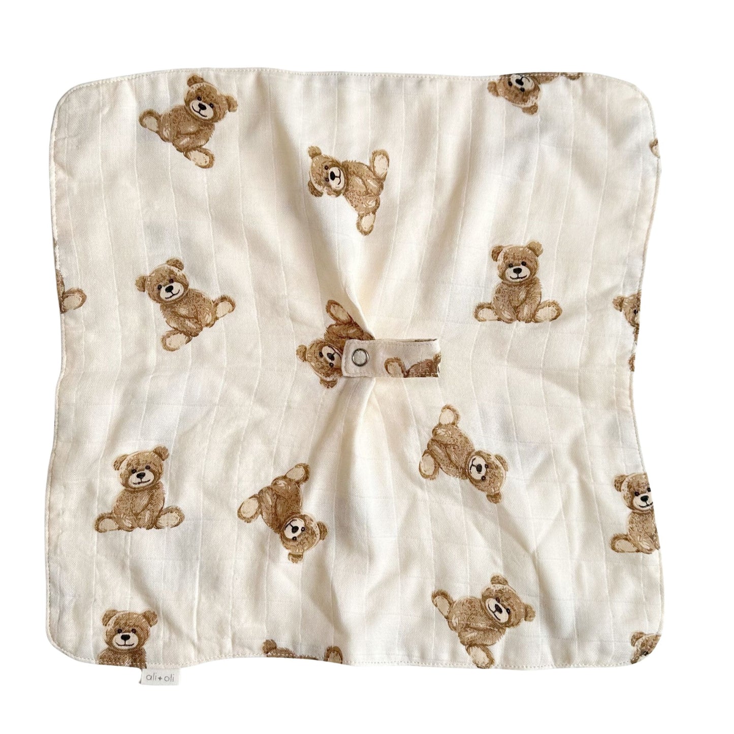 Ali+Oli Pacifier Blanket Holder Bamboo Muslin (Teddy Bear)