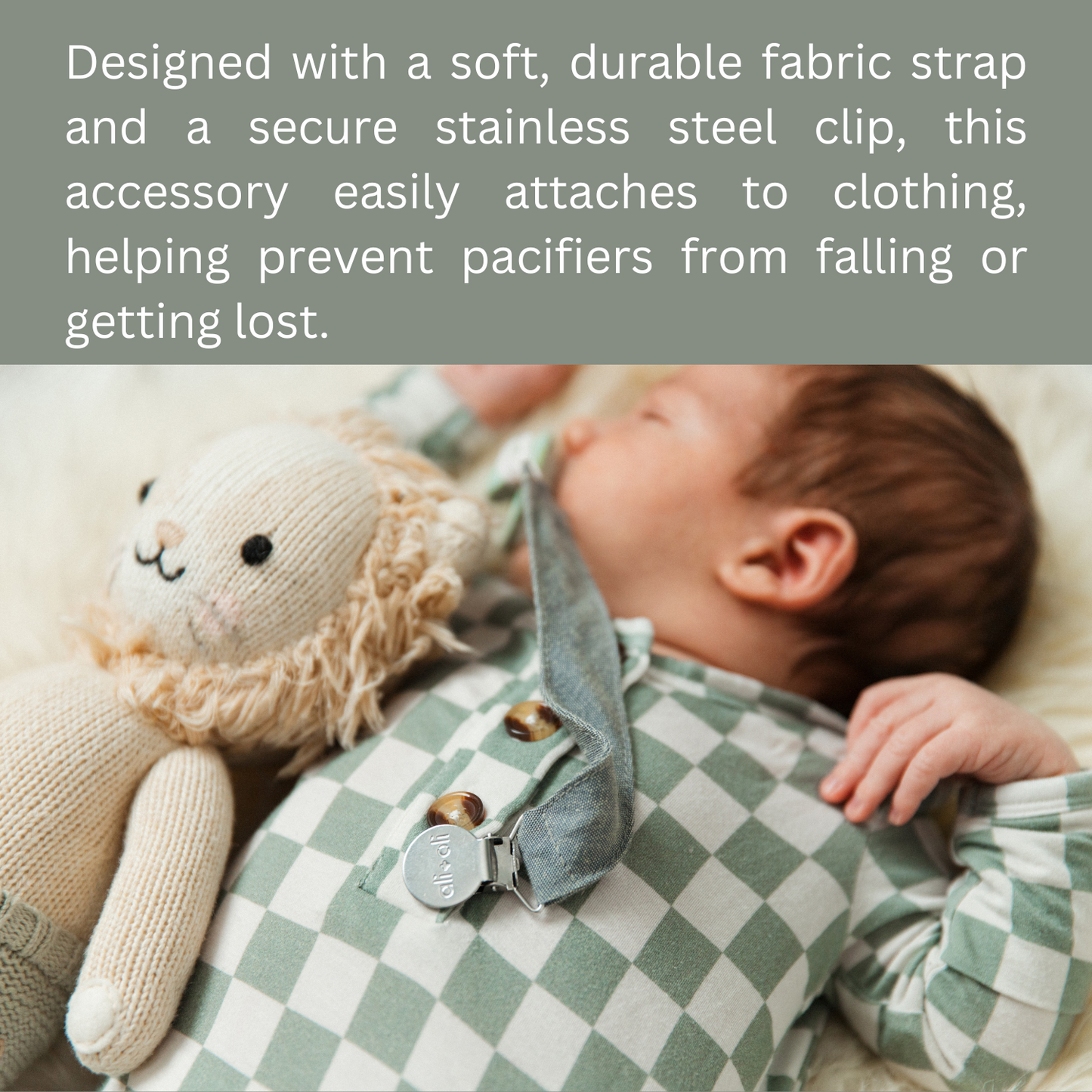 Ali+Oli Pacifier Clips (set of 3) Linen - Forest