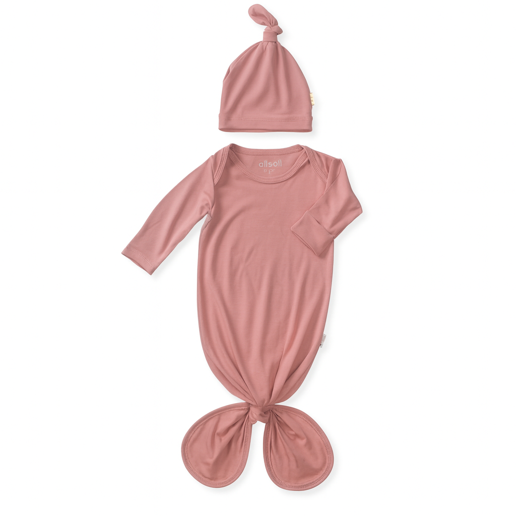 Ultra-Soft Bamboo Knotted Gown & Beanie Rose