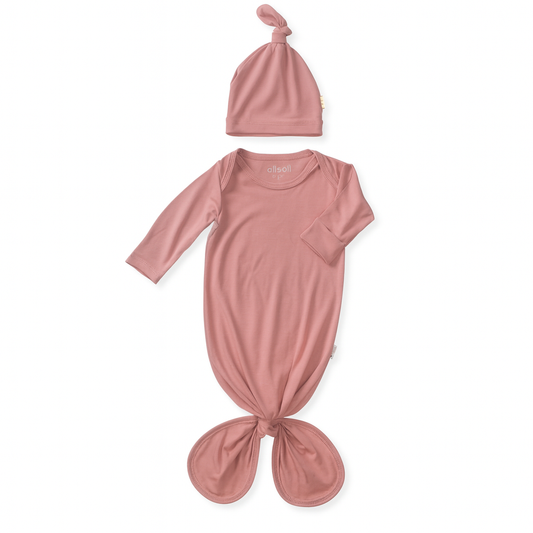 Ultra-Soft Bamboo Knotted Gown & Beanie Rose