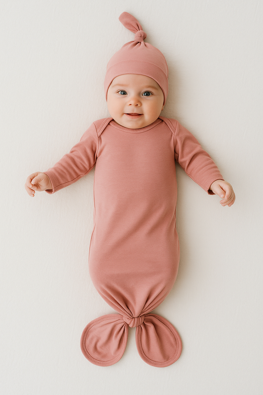 Ultra-Soft Bamboo Knotted Gown & Beanie Rose