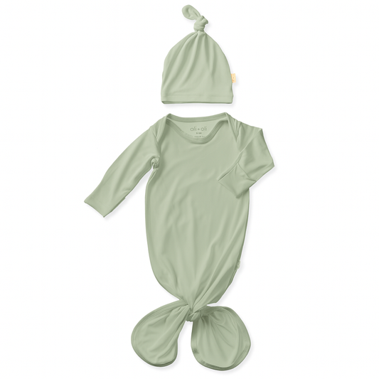 Ultra-Soft Bamboo Knotted Gown & Beanie Sage