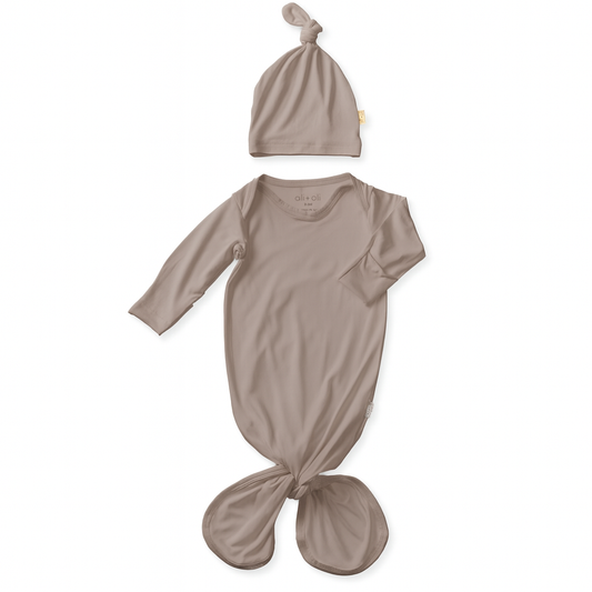 Ultra-Soft Bamboo Knotted Gown & Beanie Taupe