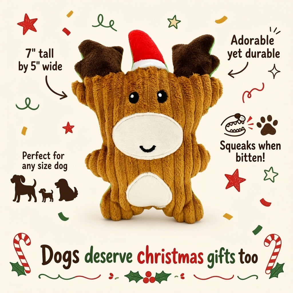 Ali+Oli Pets Christmas Plush Reindeer Squeaking Dog Toy